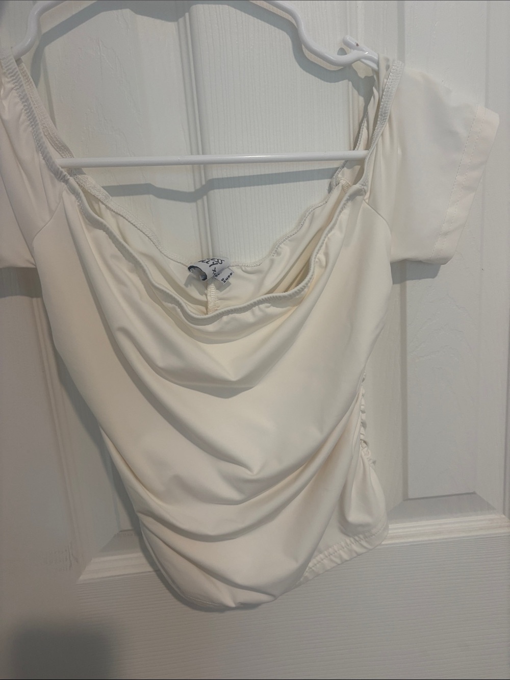Princess Polly Cream Draped Off-Shoulder Crop Top